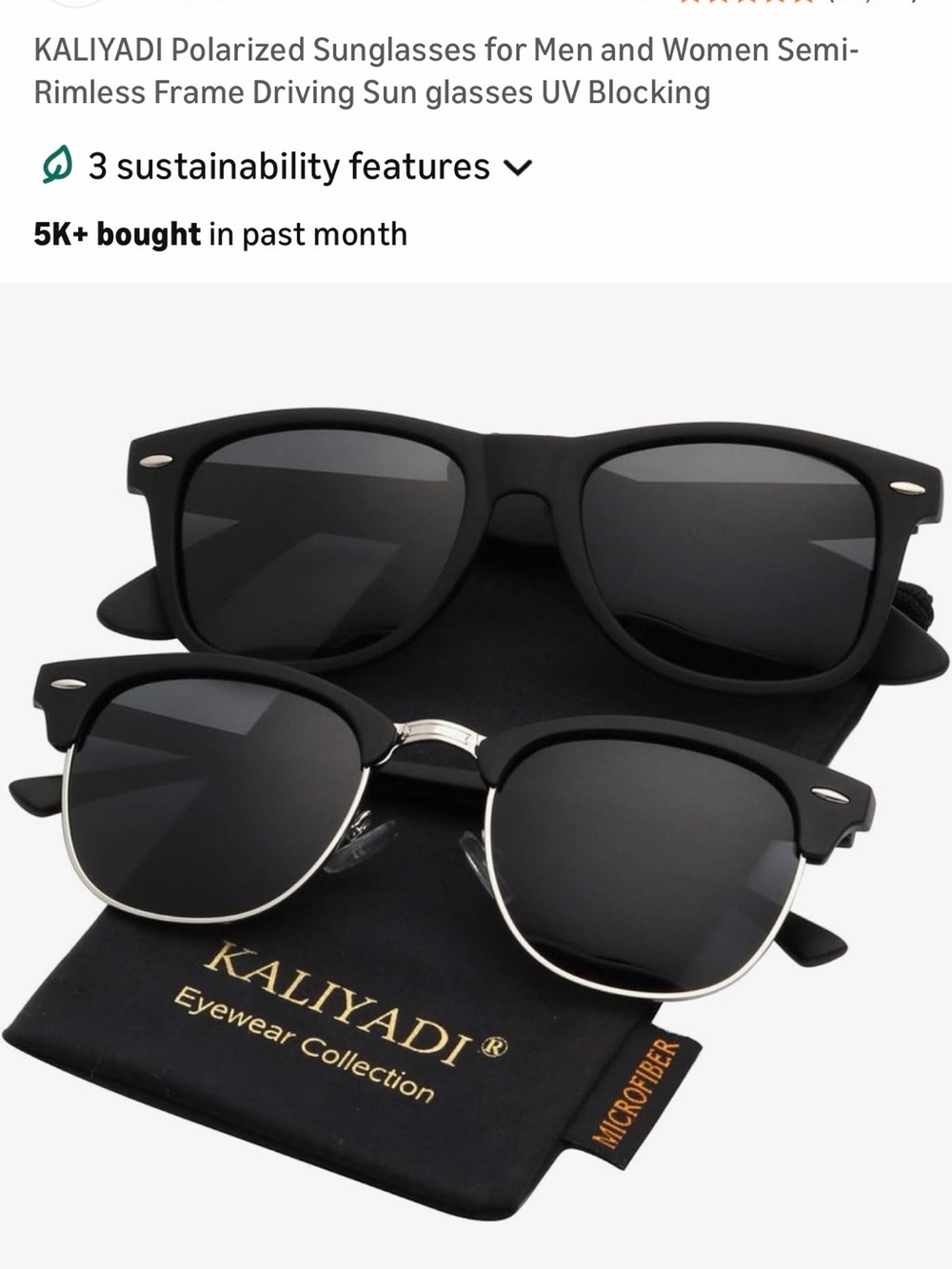KALIYADI Black Polarized Sunglasses Pair